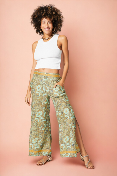 Pantalon droit beige floral - IP2003G - PIP2003G